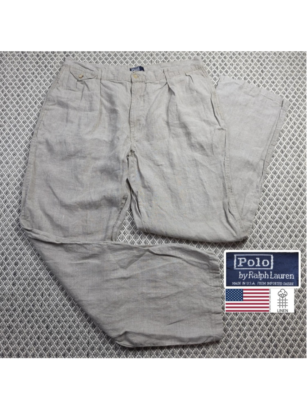 Vintage Polo Ralph Lauren Mens Linen Pants Made USA Pleated 34 Preppy Trousers
